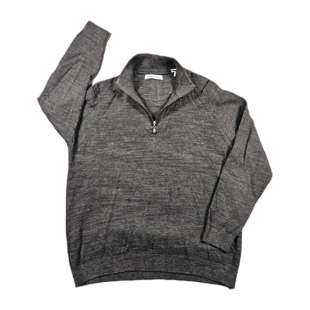 Tommy Bahama Mens Large Black Quarter Zip Textured Mock Sweater Knit Pullover